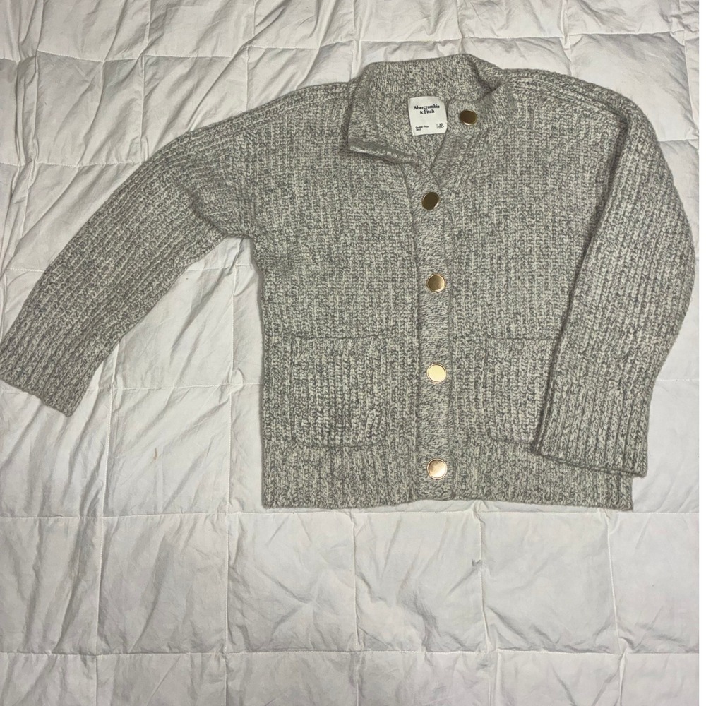 Abercrombie & Fitch Grey Chunky Knit Button Down Cardigan Gold Buttons XS
